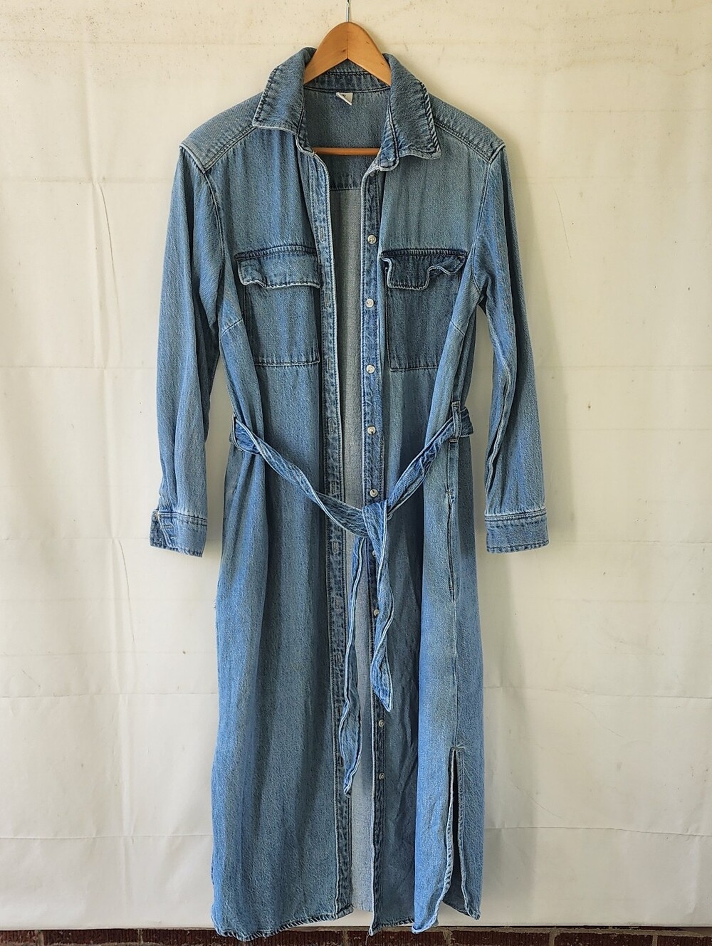 H&M Denim Shirt Dress with Waist Tie - Light Blue